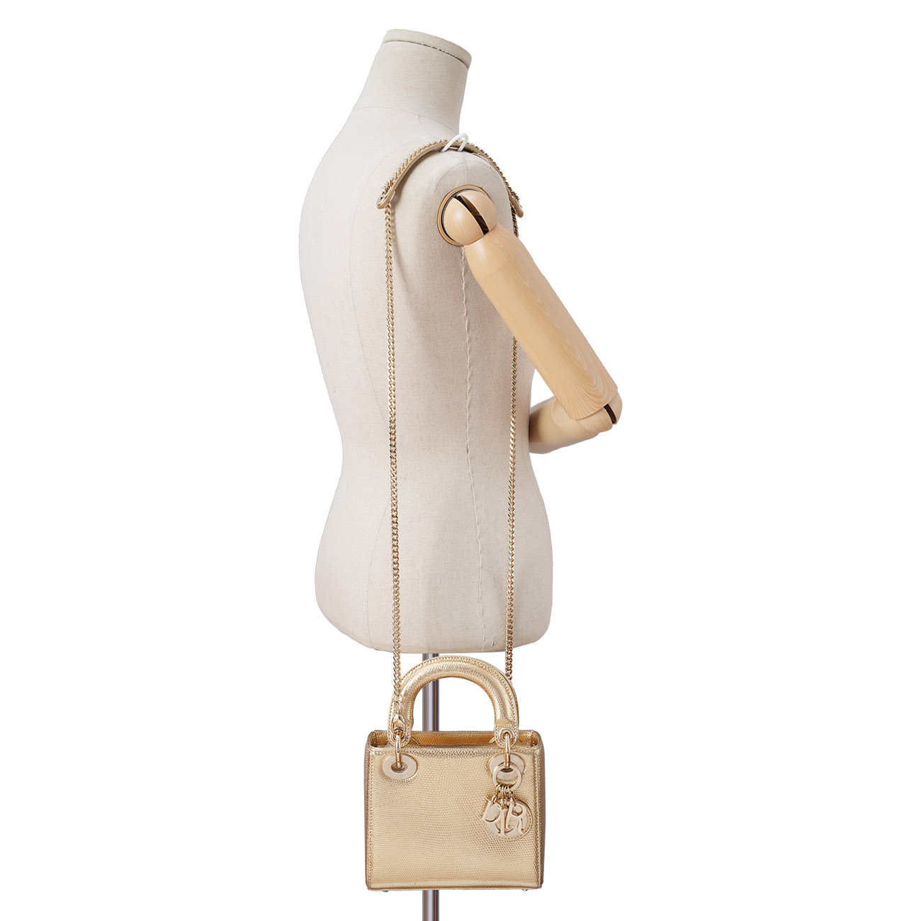 CHRISTIAN DIOR(USED)디올 리자드 레이디디올 미니 골드 & 트윌리